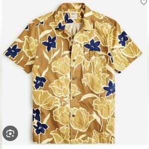 J. Crew Brown and Yellow Floral Casual Button Down Shirt Men’s Large